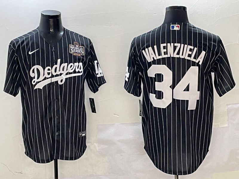 Men Los Angeles Dodgers #34 Valenzuela Black Stripe Jointly Name 2025 Nike MLB Jersey style 4->los angeles dodgers->MLB Jersey